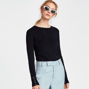 NWT Zara Dark Gray Pearl Cuffed Crew Neck Sweater